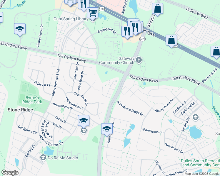 map of restaurants, bars, coffee shops, grocery stores, and more near Mason Dale Terrace in Chantilly