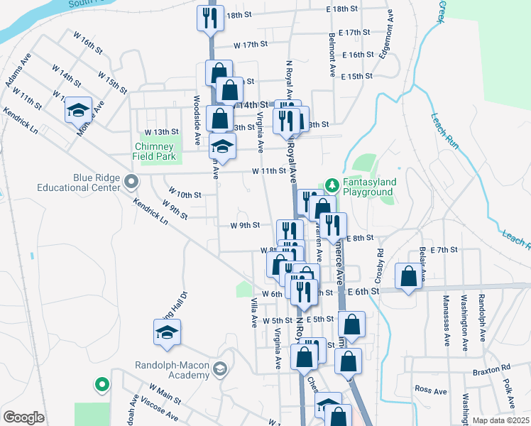 map of restaurants, bars, coffee shops, grocery stores, and more near 910 Virginia Avenue in Front Royal