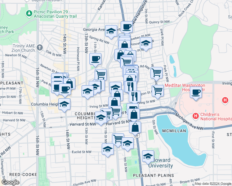 map of restaurants, bars, coffee shops, grocery stores, and more near 101 Independence Avenue Southeast in Washington
