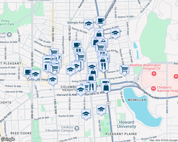 map of restaurants, bars, coffee shops, grocery stores, and more near 101 Independence Avenue Southeast in Washington