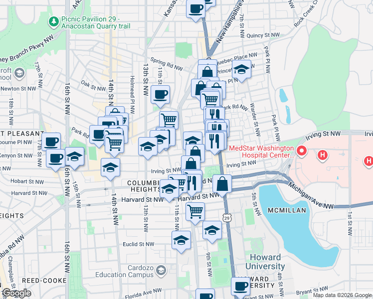 map of restaurants, bars, coffee shops, grocery stores, and more near 101 Independence Avenue Southeast in Washington