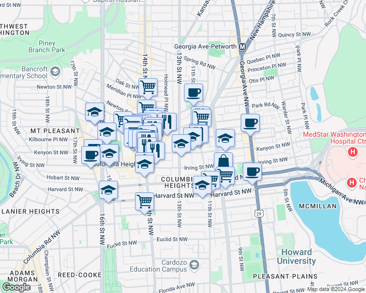map of restaurants, bars, coffee shops, grocery stores, and more near 101 Independence Avenue Southeast in Washington