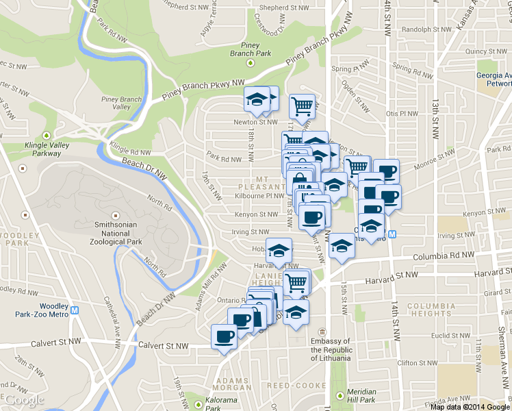map of restaurants, bars, coffee shops, grocery stores, and more near 101 Independence Avenue Southeast in Washington