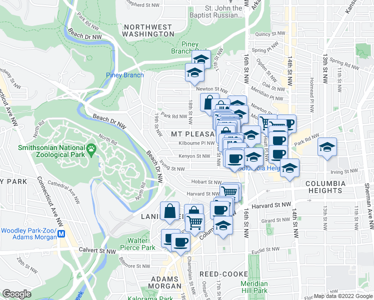 map of restaurants, bars, coffee shops, grocery stores, and more near 101 Independence Avenue Southeast in Washington