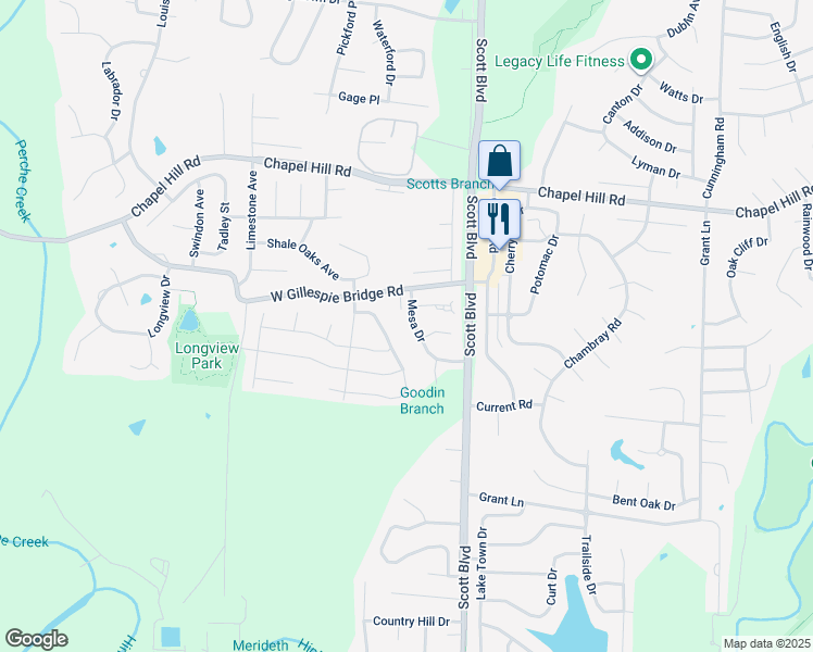 map of restaurants, bars, coffee shops, grocery stores, and more near 4316 Mesa Drive in Columbia
