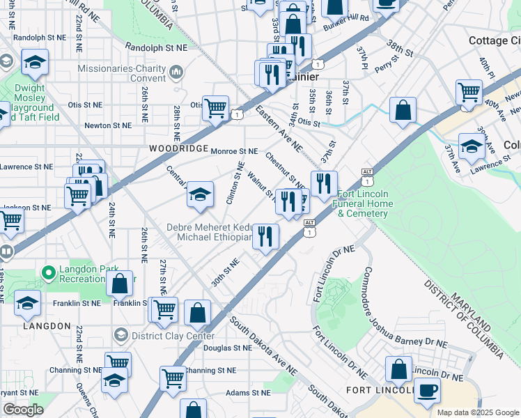 map of restaurants, bars, coffee shops, grocery stores, and more near 3059 Vista Street Northeast in Washington