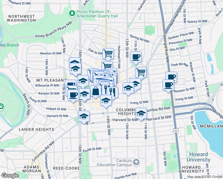 map of restaurants, bars, coffee shops, grocery stores, and more near 101 Independence Avenue Southeast in Washington