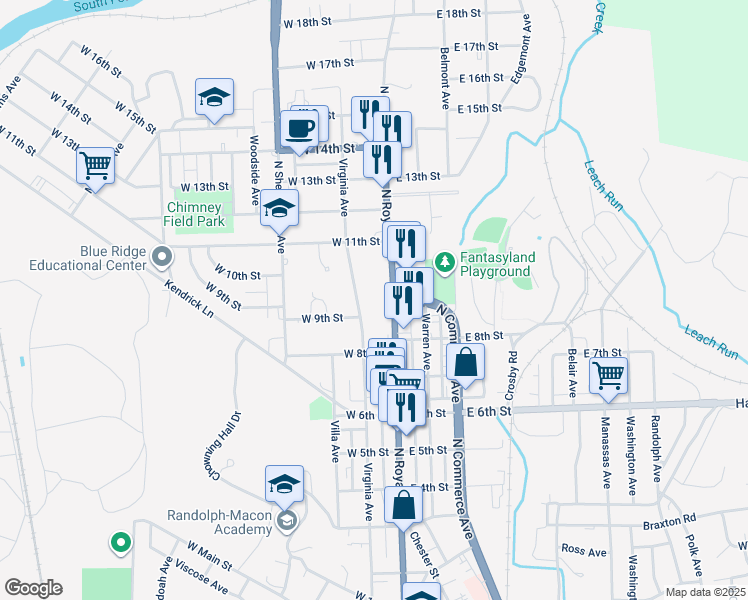 map of restaurants, bars, coffee shops, grocery stores, and more near 903 Virginia Avenue in Front Royal
