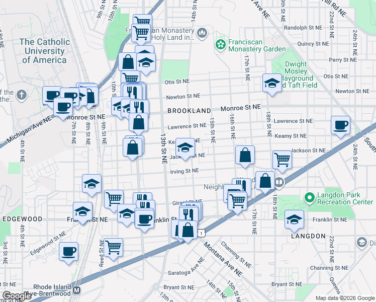 map of restaurants, bars, coffee shops, grocery stores, and more near 101 Independence Avenue Southeast in Washington