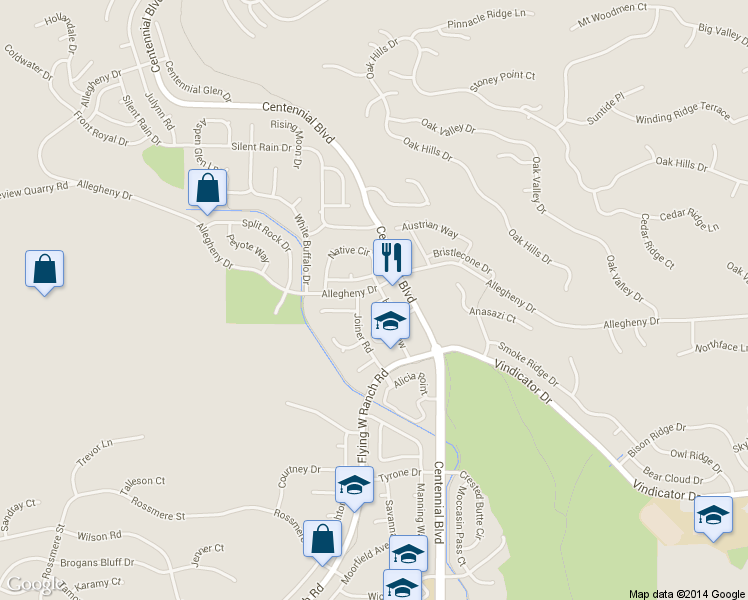 map of restaurants, bars, coffee shops, grocery stores, and more near 2154 Alpine Shadows View in Colorado Springs