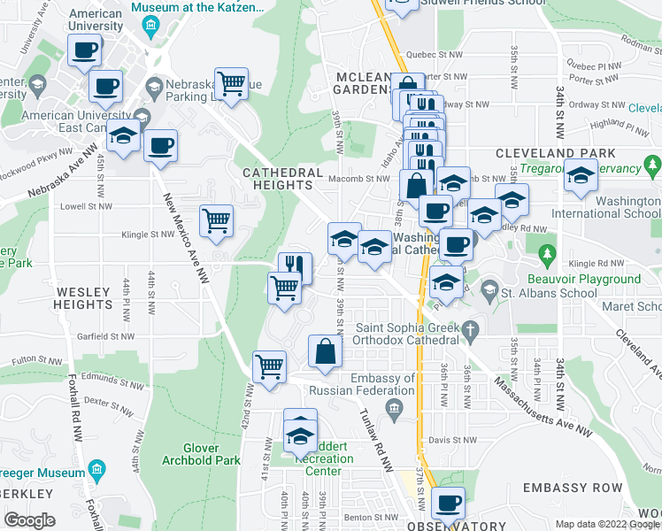 map of restaurants, bars, coffee shops, grocery stores, and more near 101 Independence Avenue Southeast in Washington