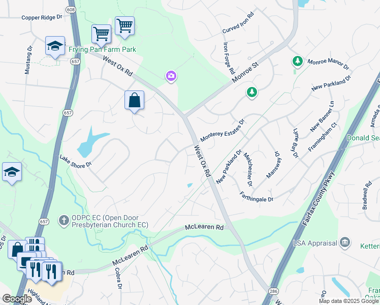 map of restaurants, bars, coffee shops, grocery stores, and more near 2775 Middleton Farm Court in Herndon
