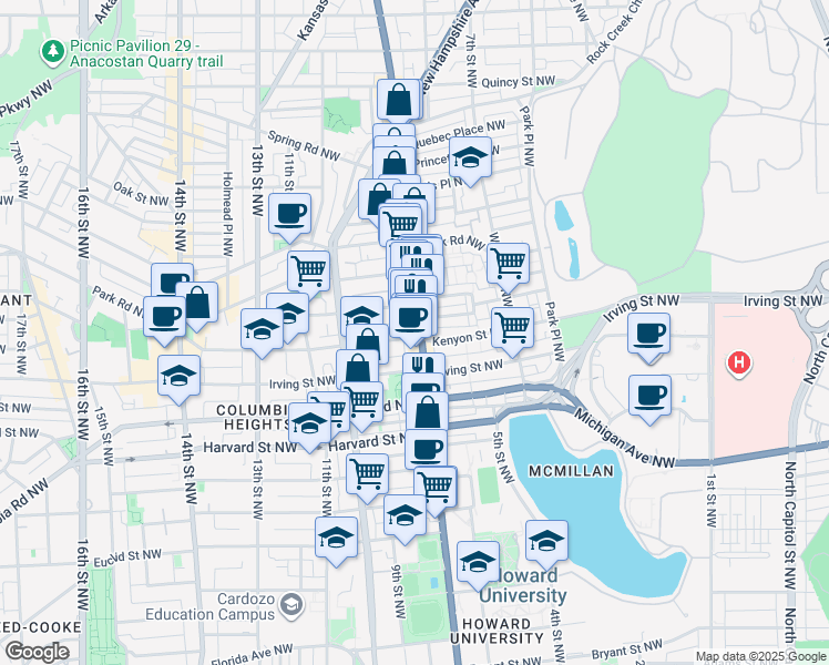 map of restaurants, bars, coffee shops, grocery stores, and more near 101 Independence Avenue Southeast in Washington