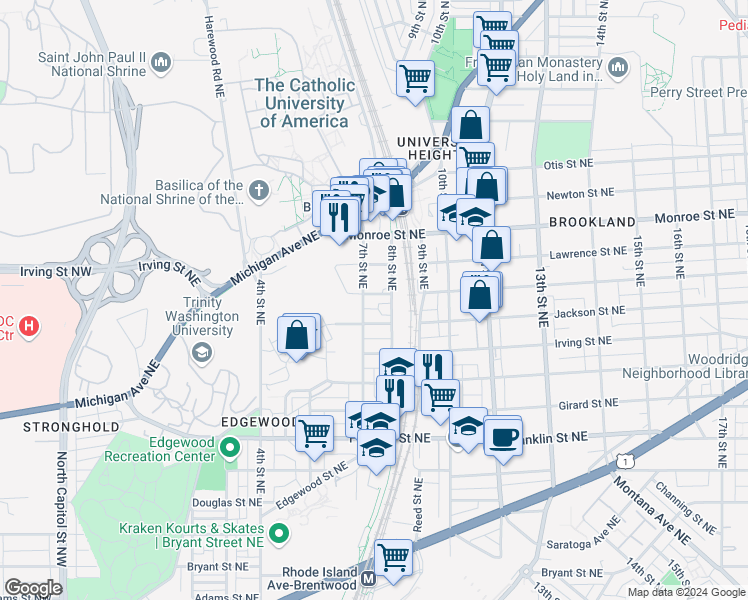 map of restaurants, bars, coffee shops, grocery stores, and more near 101 Independence Avenue Southeast in Washington