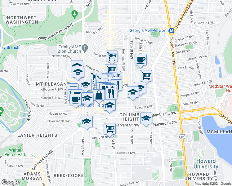 map of restaurants, bars, coffee shops, grocery stores, and more near 101 Independence Avenue Southeast in Washington