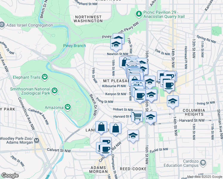 map of restaurants, bars, coffee shops, grocery stores, and more near 101 Independence Avenue Southeast in Washington