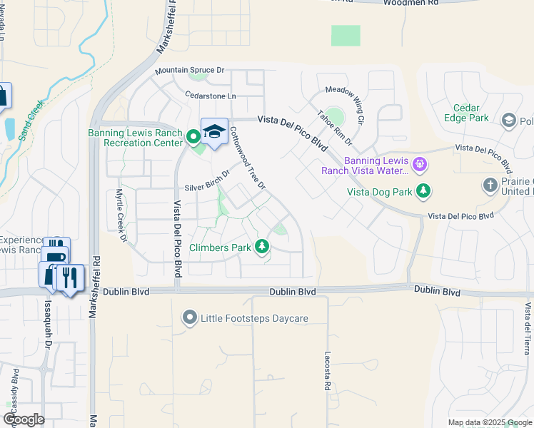 map of restaurants, bars, coffee shops, grocery stores, and more near 8051 Longleaf Lane in Colorado Springs