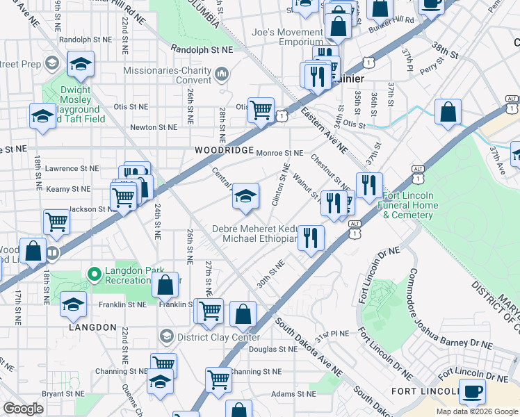 map of restaurants, bars, coffee shops, grocery stores, and more near 101 Independence Avenue Southeast in Washington