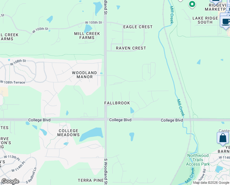 map of restaurants, bars, coffee shops, grocery stores, and more near 10971 South Emerald Street in Olathe