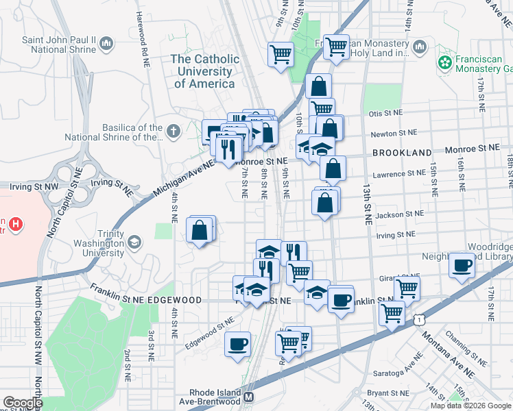map of restaurants, bars, coffee shops, grocery stores, and more near 101 Independence Avenue Southeast in Washington