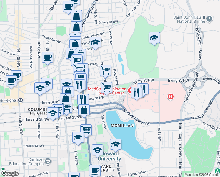map of restaurants, bars, coffee shops, grocery stores, and more near 101 Independence Avenue Southeast in Washington