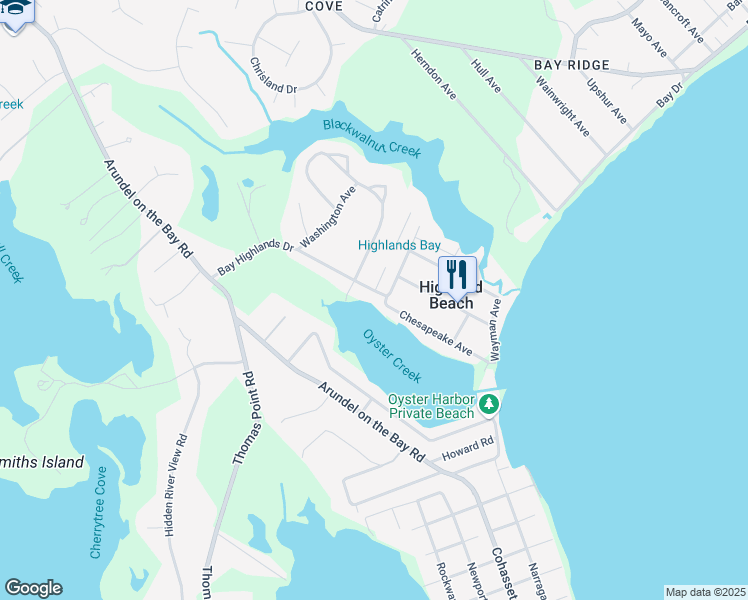 map of restaurants, bars, coffee shops, grocery stores, and more near 1209 Bay Highlands Drive in Annapolis