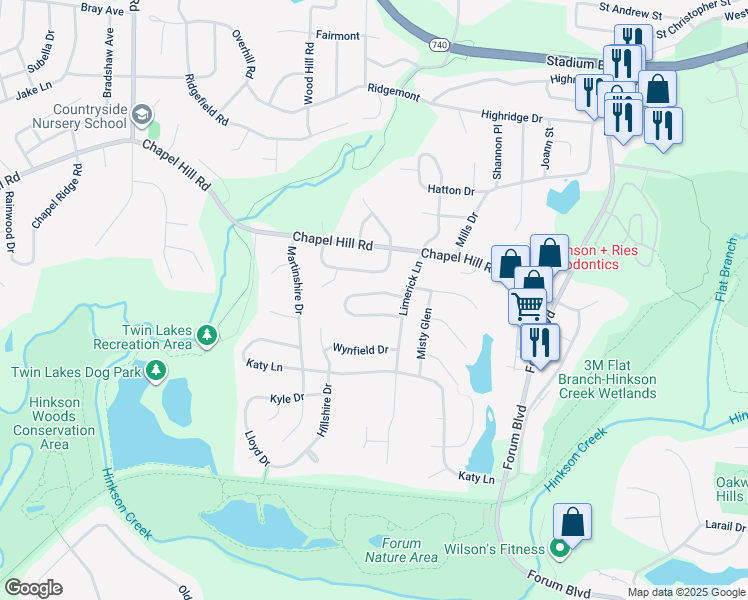 map of restaurants, bars, coffee shops, grocery stores, and more near 2008 North Deerborn Circle in Columbia