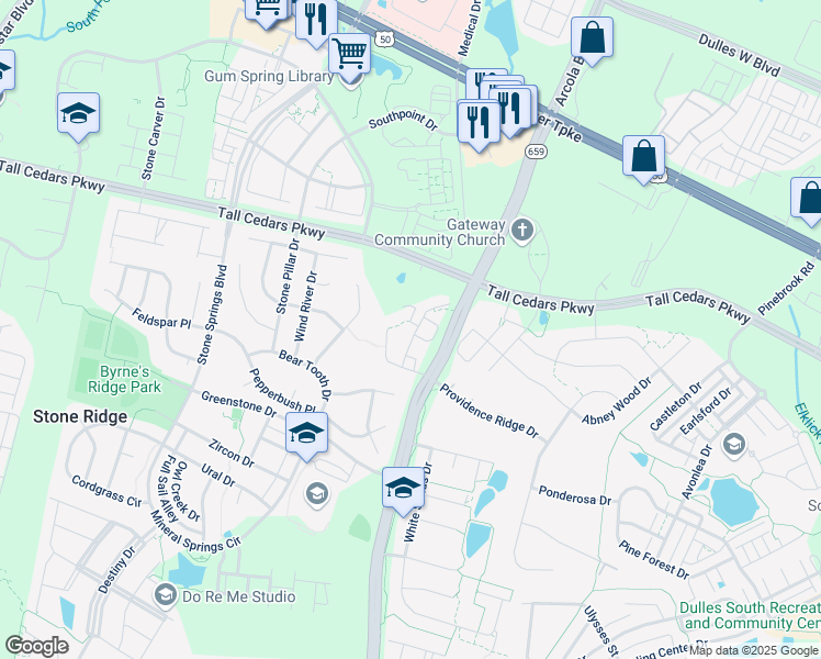 map of restaurants, bars, coffee shops, grocery stores, and more near 24847 Mason Dale Terrace in Chantilly