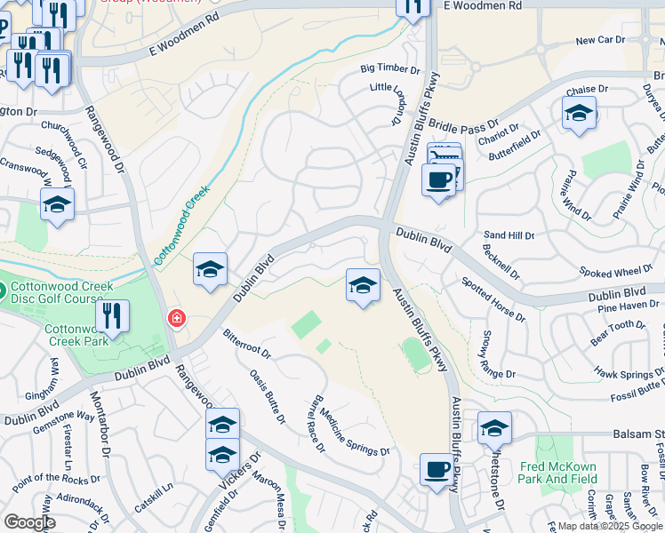 map of restaurants, bars, coffee shops, grocery stores, and more near 4597 Gold Medal Point in Colorado Springs