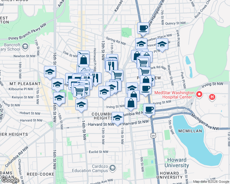 map of restaurants, bars, coffee shops, grocery stores, and more near 101 Independence Avenue Southeast in Washington