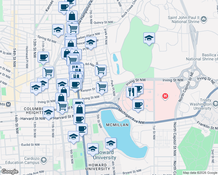 map of restaurants, bars, coffee shops, grocery stores, and more near 101 Independence Avenue Southeast in Washington