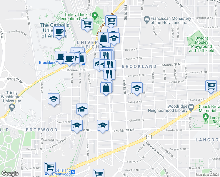 map of restaurants, bars, coffee shops, grocery stores, and more near 101 Independence Avenue Southeast in Washington