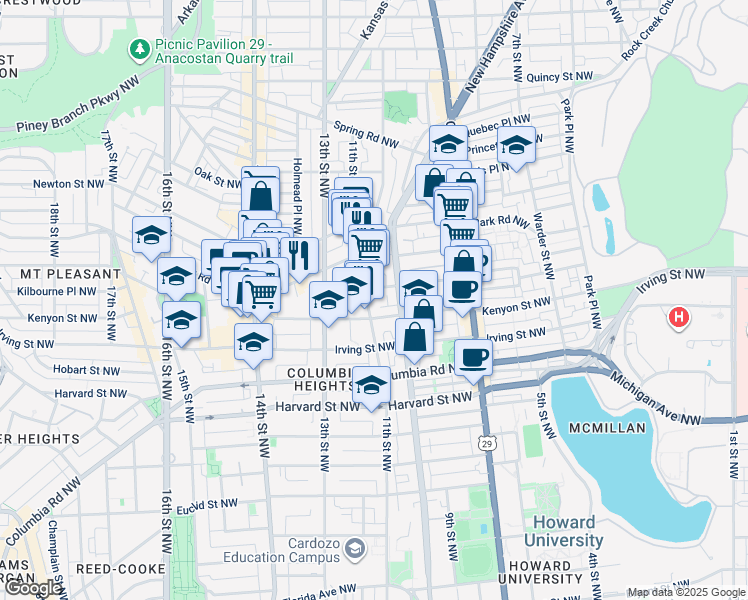 map of restaurants, bars, coffee shops, grocery stores, and more near 101 Independence Avenue Southeast in Washington