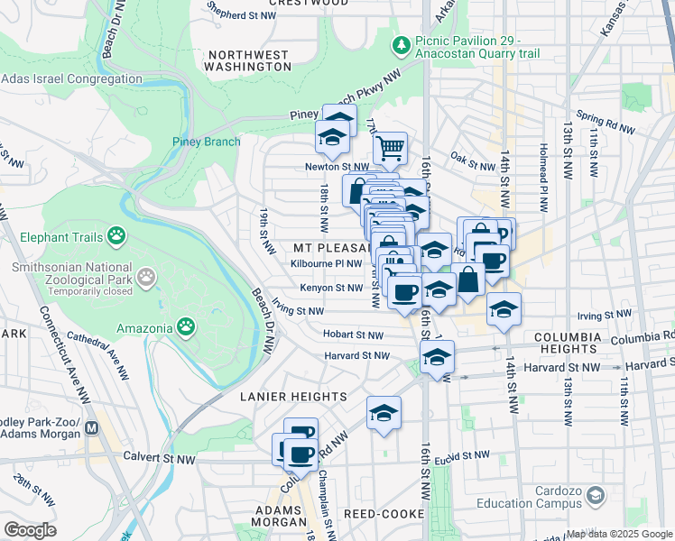 map of restaurants, bars, coffee shops, grocery stores, and more near 101 Independence Avenue Southeast in Washington