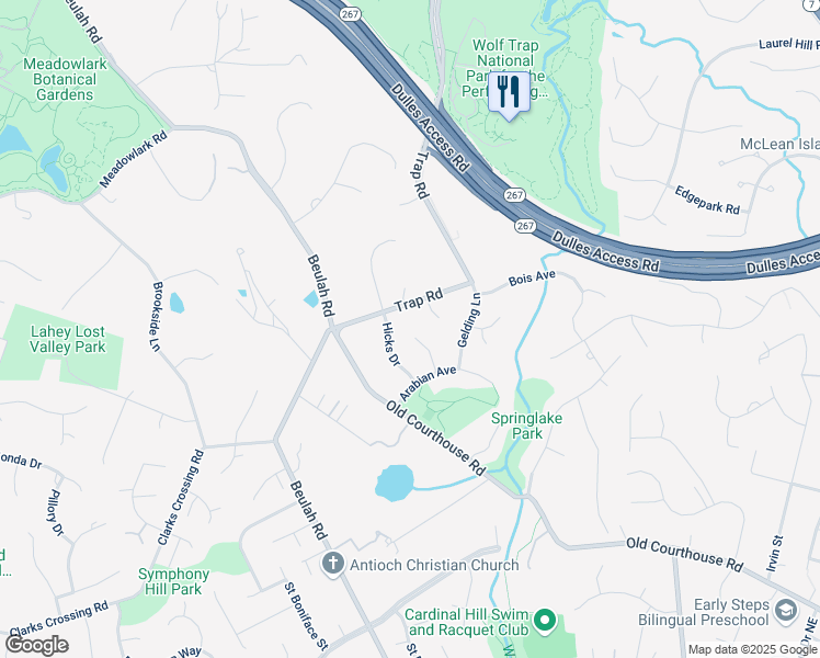 map of restaurants, bars, coffee shops, grocery stores, and more near 1701 Galloway Drive in Vienna