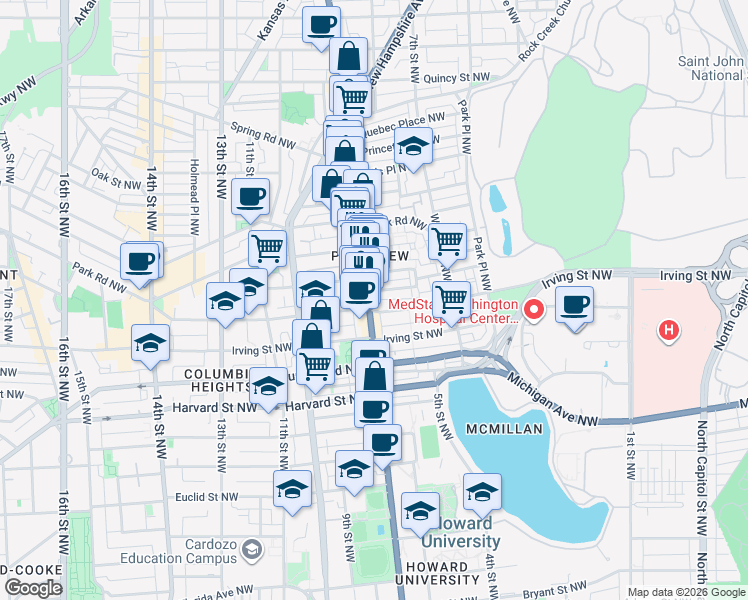 map of restaurants, bars, coffee shops, grocery stores, and more near 101 Independence Avenue Southeast in Washington