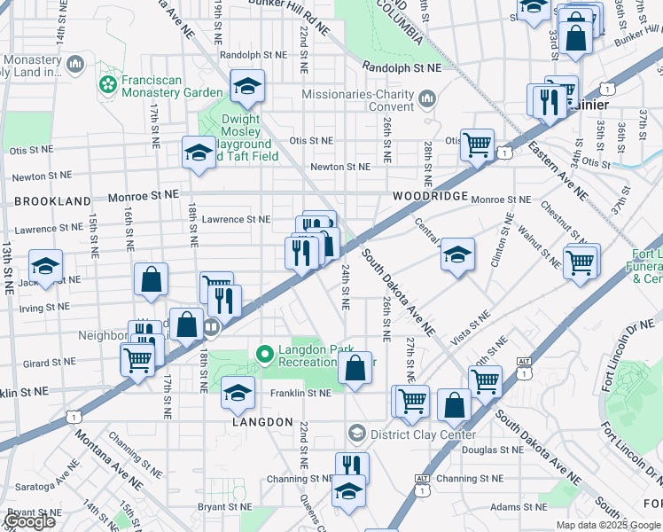 map of restaurants, bars, coffee shops, grocery stores, and more near 101 Independence Avenue Southeast in Washington