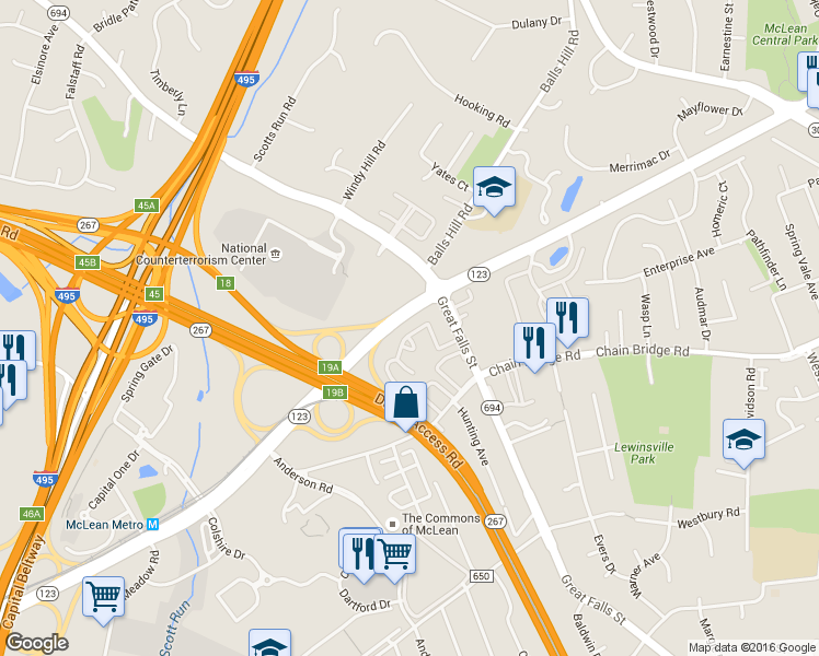 map of restaurants, bars, coffee shops, grocery stores, and more near 7404 Eldorado Street in McLean