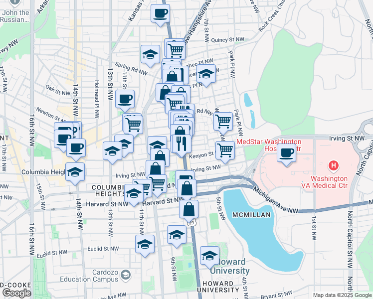 map of restaurants, bars, coffee shops, grocery stores, and more near 101 Independence Avenue Southeast in Washington
