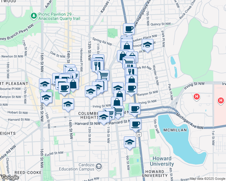 map of restaurants, bars, coffee shops, grocery stores, and more near 101 Independence Avenue Southeast in Washington