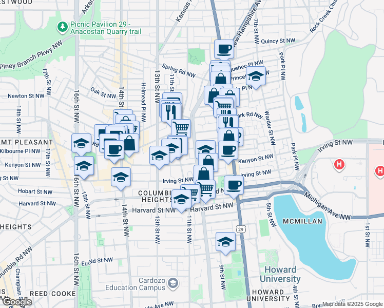 map of restaurants, bars, coffee shops, grocery stores, and more near 101 Independence Avenue Southeast in Washington