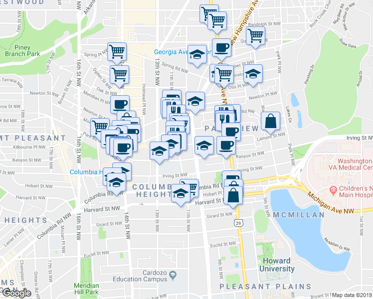 map of restaurants, bars, coffee shops, grocery stores, and more near 101 Independence Avenue Southeast in Washington