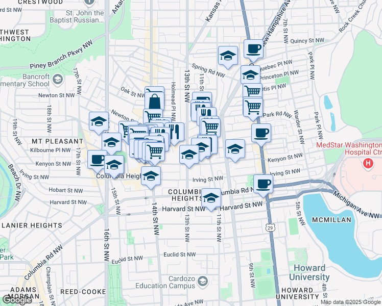 map of restaurants, bars, coffee shops, grocery stores, and more near 101 Independence Avenue Southeast in Washington