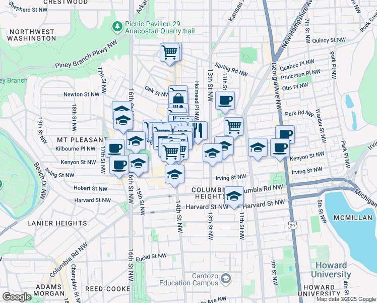 map of restaurants, bars, coffee shops, grocery stores, and more near 101 Independence Avenue Southeast in Washington