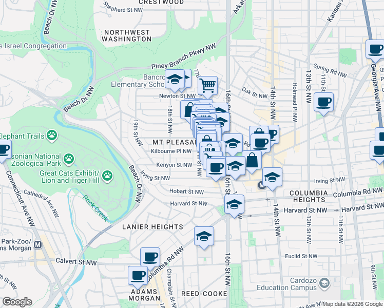 map of restaurants, bars, coffee shops, grocery stores, and more near 101 Independence Avenue Southeast in Washington