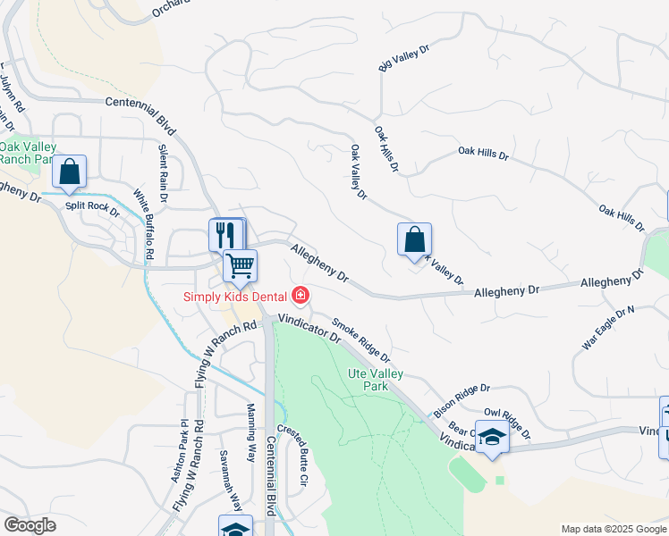 map of restaurants, bars, coffee shops, grocery stores, and more near 1830 Allegheny Drive in Colorado Springs