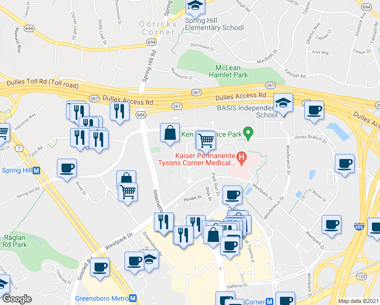 map of restaurants, bars, coffee shops, grocery stores, and more near 1515 Lincoln Way in McLean