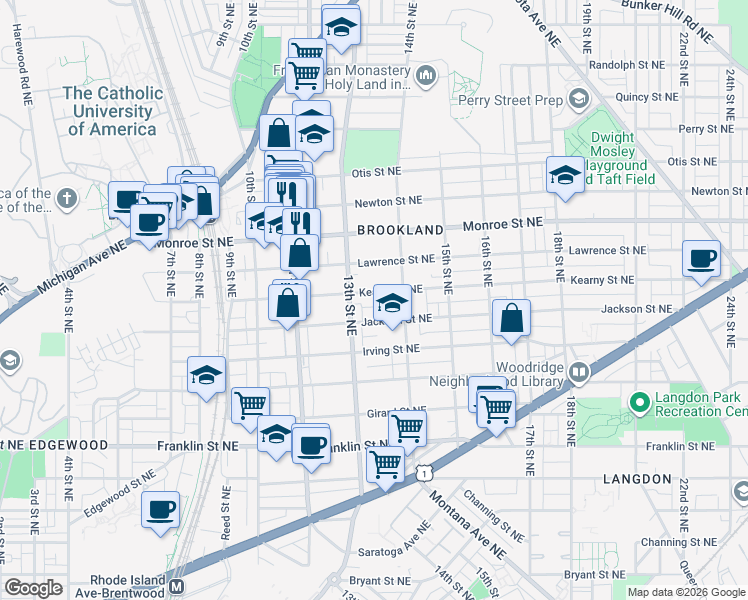 map of restaurants, bars, coffee shops, grocery stores, and more near 101 Independence Avenue Southeast in Washington