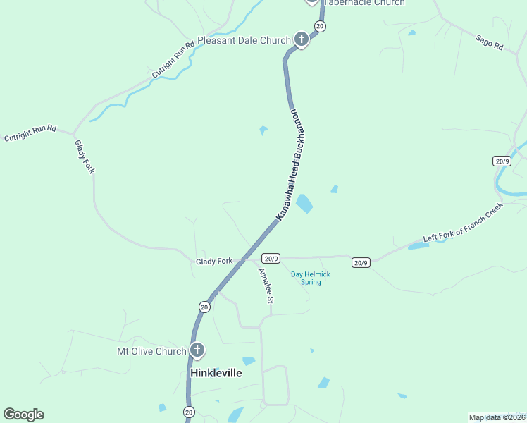 map of restaurants, bars, coffee shops, grocery stores, and more near 246 Sarah Lane in Buckhannon