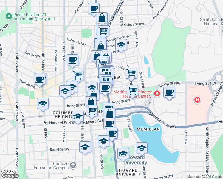 map of restaurants, bars, coffee shops, grocery stores, and more near 101 Independence Avenue Southeast in Washington
